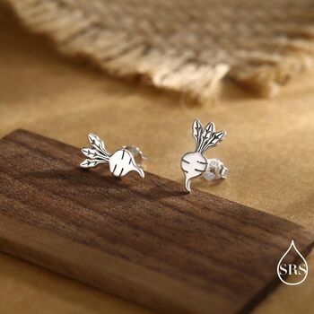 Sterling Silver Radish / Beetroot Stud Earrings, 2 of 12