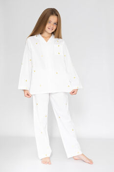 Personalised Girl's Gold Star Embroidered Cotton Pyjamas, 5 of 10