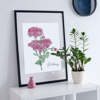 Hand Illustrated Watercolour Birth Flower Name Print, 10 of 12