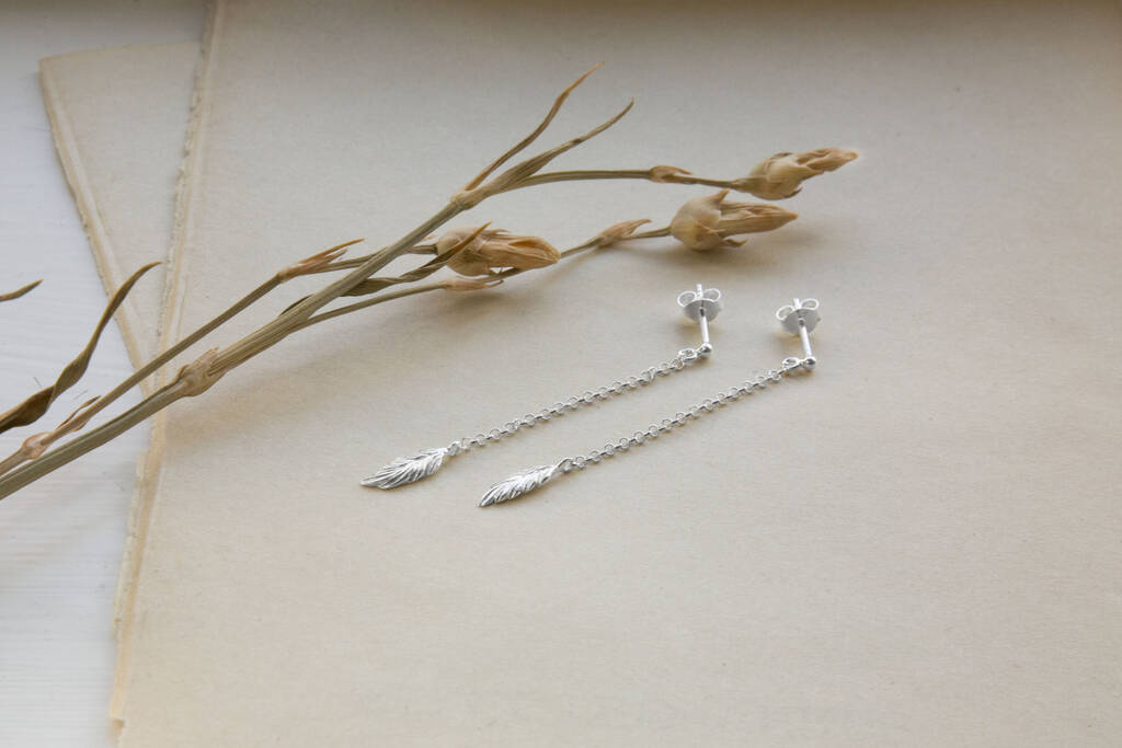 sterling silver feather stud earrings