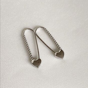 Heart Beaded Safety Pin Sterling Silver Earring, 6 of 9