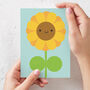 Happy Sunflower Kawaii Greetings Card, thumbnail 2 of 4