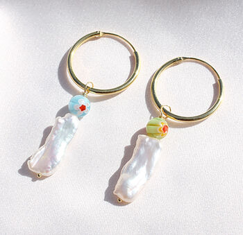 Galaxy Colourful Pearl Gold Plated Silver Hoop Earrings, 2 of 4