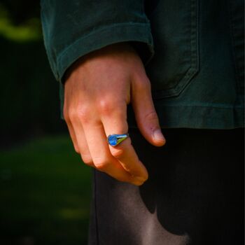 Mens Ring Lapis Lazuli Oval Steel Signet Ring, 8 of 11