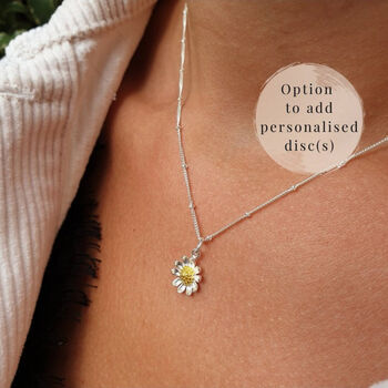 Sterling Silver Personalised Daisy Flower Pendant Two Tone Necklace, 2 of 9
