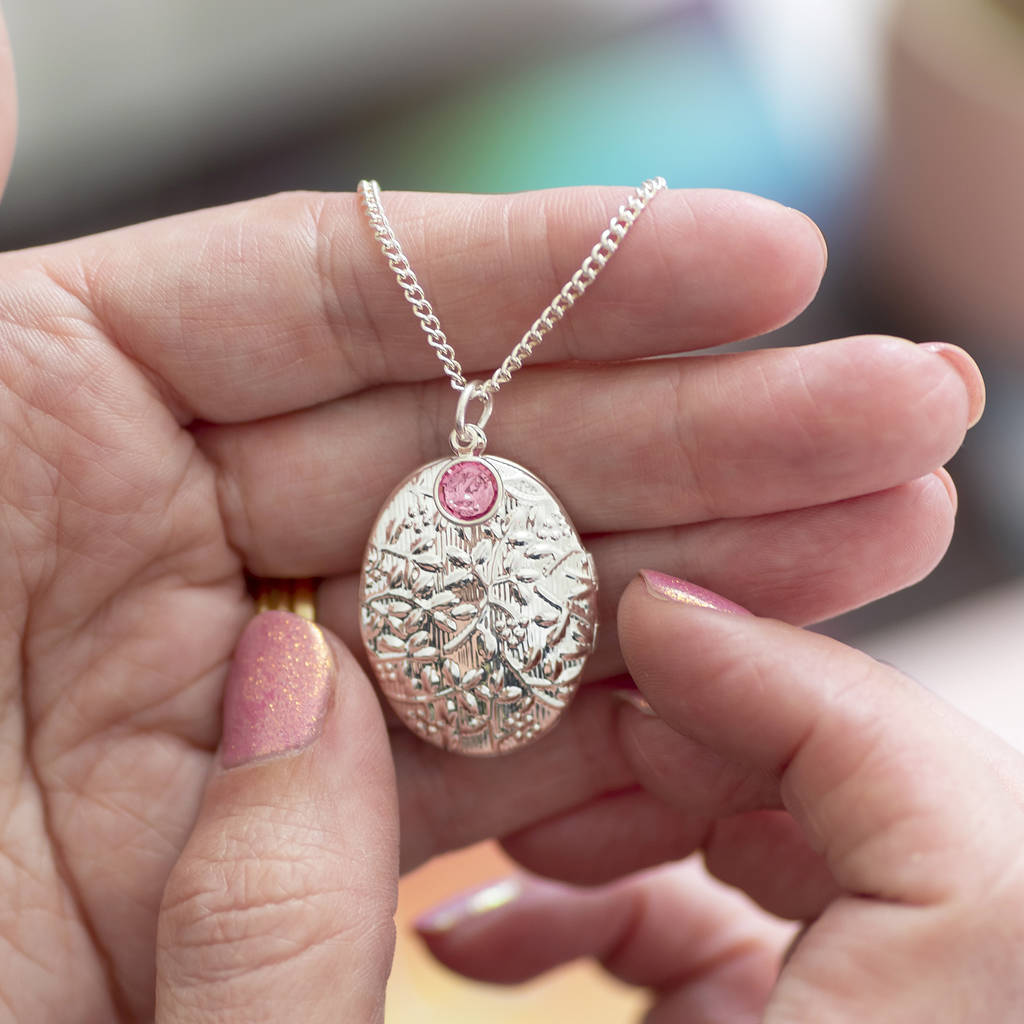 Oversized Oval Birthstone Locket Necklace By Joy by Corrine Smith