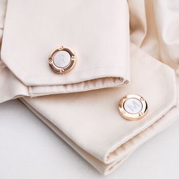 Rose Gold And Silver Colour Porthole Initial Cufflinks, 3 of 7