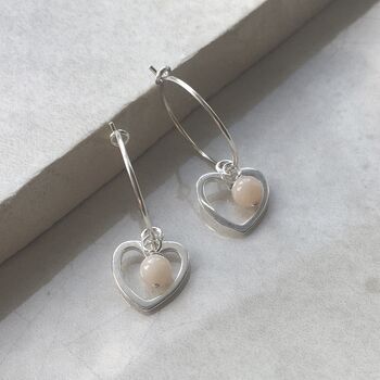 Silver Heart And Birthstone Hoop Earrings, 2 of 4