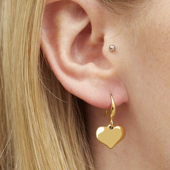 Gold Plated Puffed Heart Earrings, 2 of 5