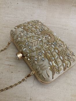 Gold Handcrafted Embroidered Rectangular Clutch Purse, 7 of 7