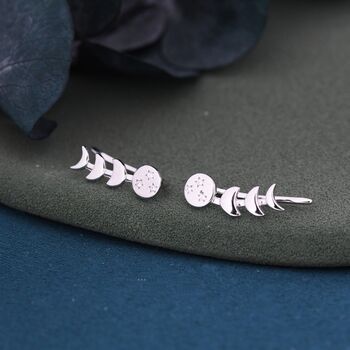Moon Phase Crawler Earrings In Sterling Silver, 8 of 12