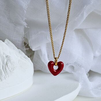 18 K Gold Enamel Red Heart Necklace – Waterproof Stainless Steel Chain – Dainty Pendant Necklace Gift For Her, 2 of 5