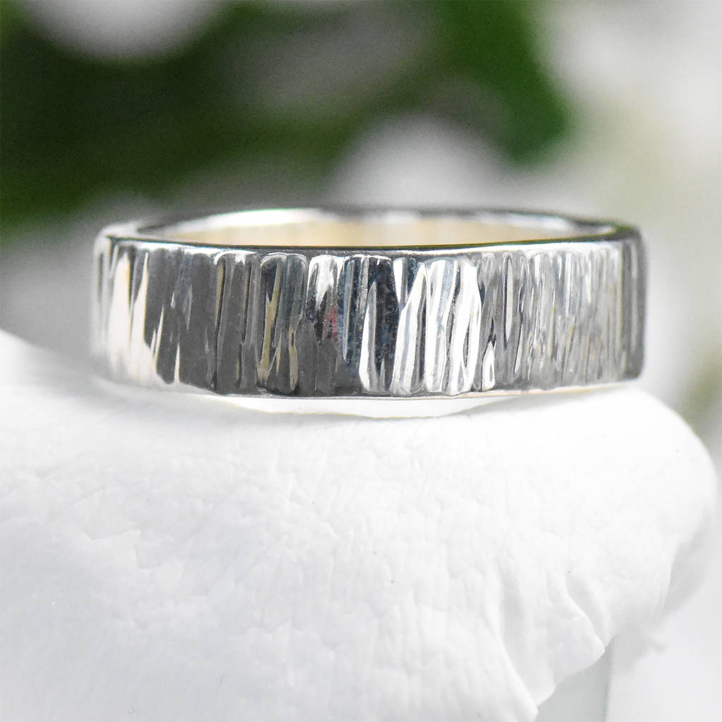 Hammered Silver Ring With Tree Bark Finish By Lilia Nash Jewellery ...