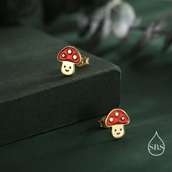 Sterling Silver Cute Mushroom Stud Earrings, 4 of 12