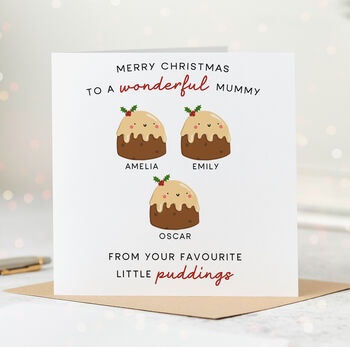 'Mummy Little Puddings' Personalised Christmas Card, 4 of 6