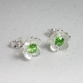 May Birthstone Emerald Cz Silver Stud Earrings, 2 of 2