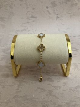 Double Sided 18 K Gold Plated White Clover Bracelet, 4 of 6