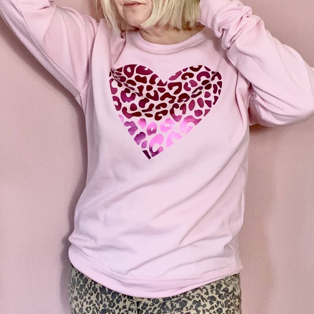 Soft Pink Leopard Print Heart Sweatshirt