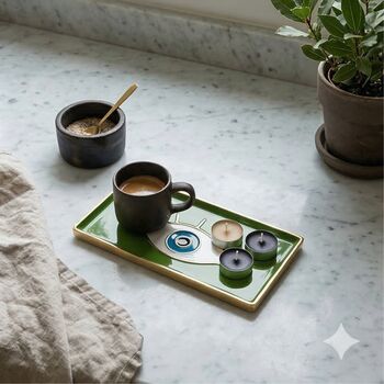 Evil Eye Aluminium Trinket Tray In Green, 5 of 5