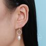 Sterling Silver Genuine Freshwater Pearl Drop Hook Earrings With Circle, thumbnail 3 of 10
