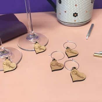 Personalised Five Valentine Party Heart Wine Glass Charms, 2 of 12