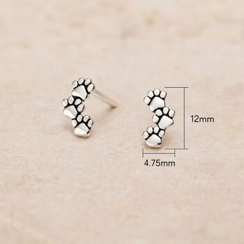 Sterling Silver Oxidised Paw Stud Earrings, 7 of 10