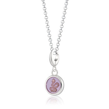 Sterling Silver Purple Snake Resin Disc Charm Necklace, 2 of 5