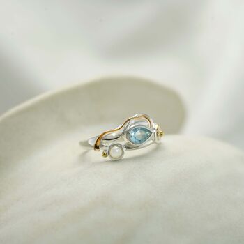 Dainty Pearl And Blue Topaz Ring, 5 of 8