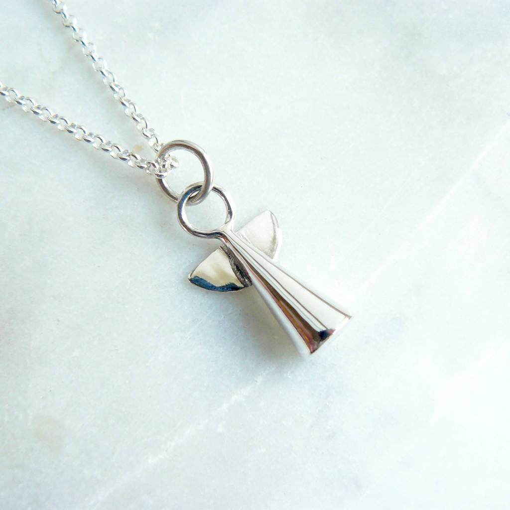 Silver Angel Pendant Necklace By Lime 