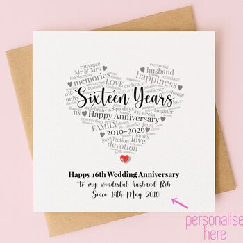 Personalised 16th Wedding Anniversary Card, 2 of 6