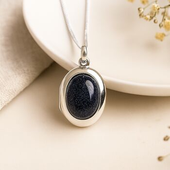 Personalised Sterling Silver Twinkling Blue Goldstone Locket, 3 of 12