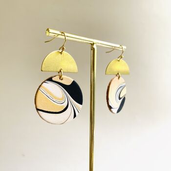 Handmade Leather Large Full Moon Dangly Earrings Marbled, 3 of 9
