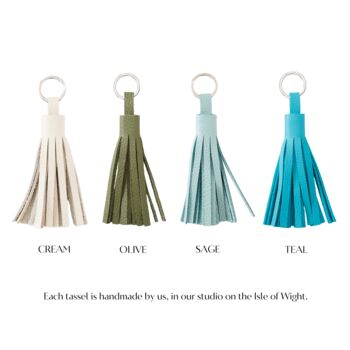 Handmade Leather Bag Tassel Keyring, 5 of 12