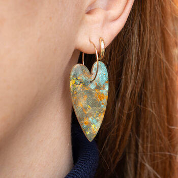 Ancient Forest Heart Hoop Opal Polymer Clay Dangly Earrings, 2 of 5