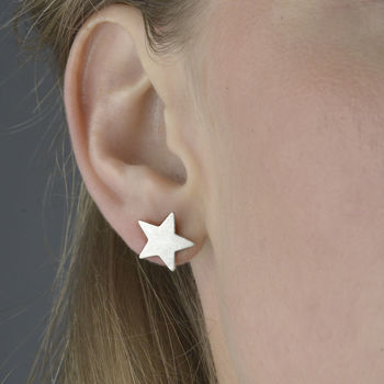 Star Stud Earrings Sterling Silver With Matt Finish, 2 of 5