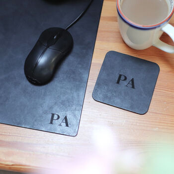 Personalised Initials Leather Mouse Pad And Coaster Set, 10 of 11