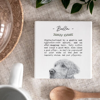 Funny Golden Retriever Dog Illustration Ceramic Coaster, 3 of 10