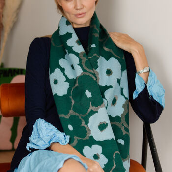 Elegant Woven Scarf In Teal And Sky Blue With Shimmering Metallic Thread, 5 of 11
