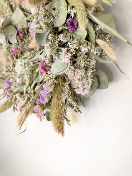 Dried Eucalyptus Wreath With Lilac Statice, 5 of 5