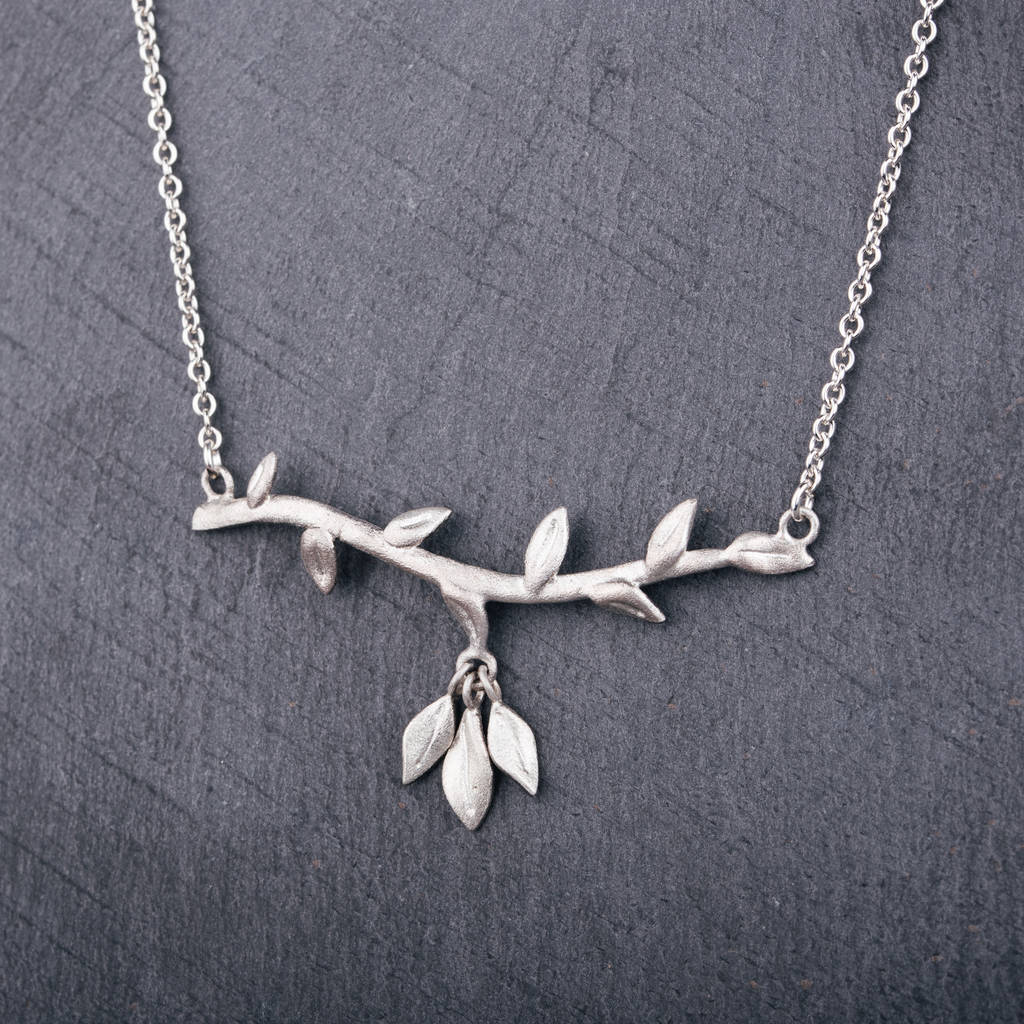 Sterling Silver Branch Necklace With Leaf Drop Detail