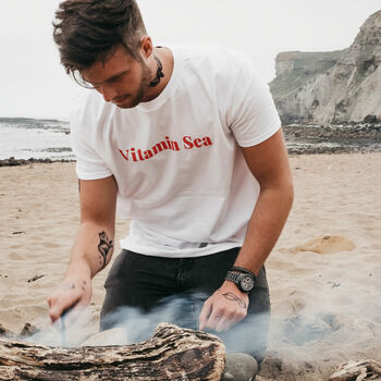'Vitamin Sea' Mens White Slogan Tshirt, 2 of 5