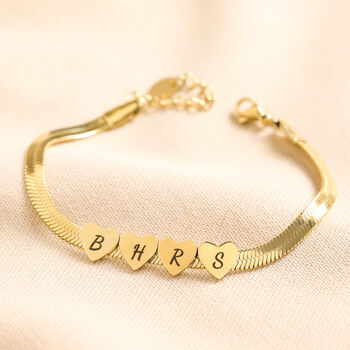 Personalised Gold Heart Charm Herringbone Bracelet, 4 of 5