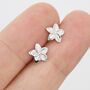 Sterling Silver Tiny Plumeria Flower Stud Earrings, thumbnail 4 of 12
