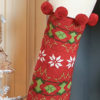 Personalised Red Fairisle Knit Pom Pom Stocking, 7 of 8