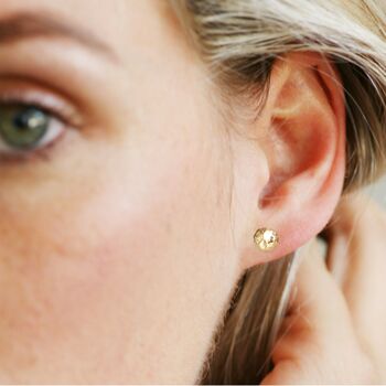 9ct Gold Hammered Screw Back Stud Earrings, 2 of 4