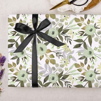 Three Sheets Of Green Floral Wrapping Paper, 2 of 2