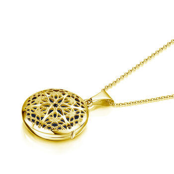 Round Filigree Locket And Sapphire Stone 18k Gold Plate, 10 of 10