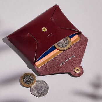 Personalised Burgundy Leather Card + Coin Purse, 2 of 5