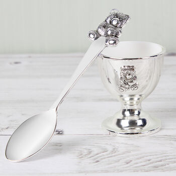 Personalised Silver Egg Cup And Spoon Christening Gift, 4 of 4