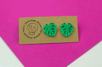 Monstera Leaf Stud Statement Earrings, 3 of 4